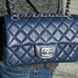 AUTH CHANEL SINGLE FLAP BAG QUILTED CAVIAR MINI